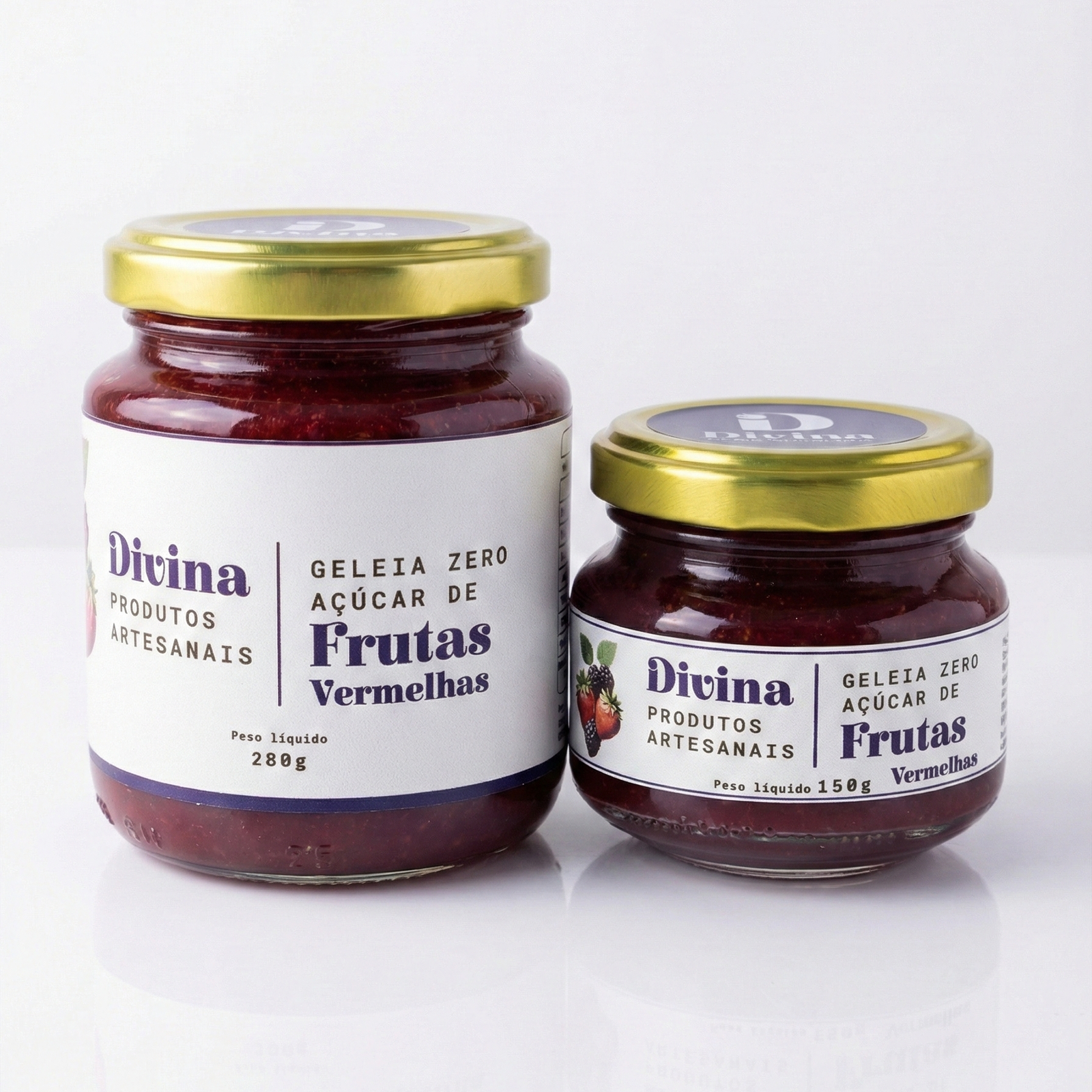 Potes de Geleia de Frutas Vermelhas Artesanais Divina - Zero Açúcar